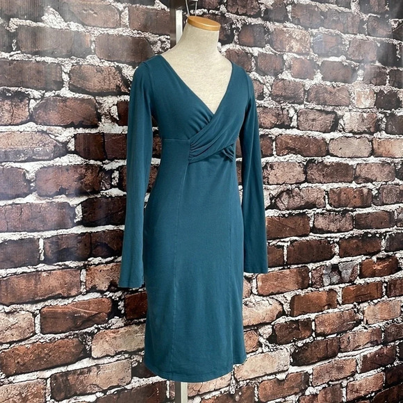 Velvet Nordstrom Midi Dress Sheath Long Sleeve V Neck Blue Size Small S - Picture 7 of 16